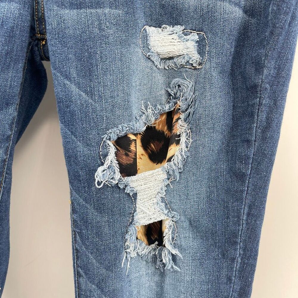 Judy Blue Leopard Patch Skinny Jeans Mid Rise Distressed Stretch Denim 11/30 - Picture 6 of 14
